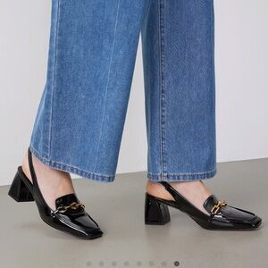 Shop Cider Vintage Gold Chain Square Toe Black Slingback Chunky Heels Oxford